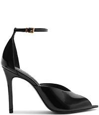 Schutz Ingrid Lace Patent Leather Ankle Strap Pointed Peep Toe Dress Sandals