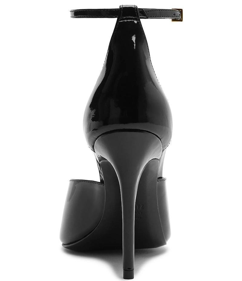 Schutz Ingrid Lace Patent Leather Ankle Strap Pointed Peep Toe Dress Sandals