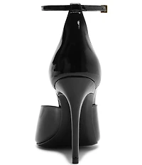 Schutz Ingrid Lace Patent Leather Ankle Strap Pointed Peep Toe Dress Sandals
