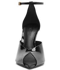 Schutz Ingrid Lace Patent Leather Ankle Strap Pointed Peep Toe Dress Sandals