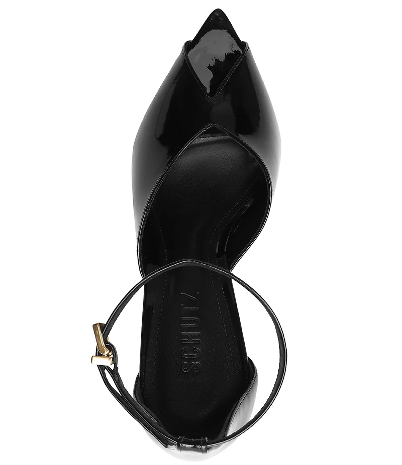 Schutz Ingrid Lace Patent Leather Ankle Strap Pointed Peep Toe Dress Sandals