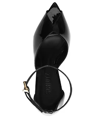 Schutz Ingrid Lace Patent Leather Ankle Strap Pointed Peep Toe Dress Sandals