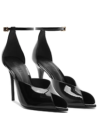 Schutz Ingrid Lace Patent Leather Ankle Strap Pointed Peep Toe Dress Sandals