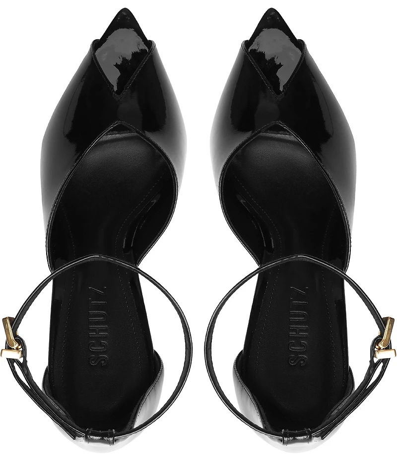 Schutz Ingrid Lace Patent Leather Ankle Strap Pointed Peep Toe Dress Sandals