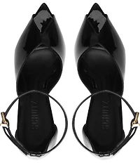 Schutz Ingrid Lace Patent Leather Ankle Strap Pointed Peep Toe Dress Sandals