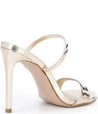 Schutz Jessica Mirror Metallic Leather Dress Slide Stiletto Sandals