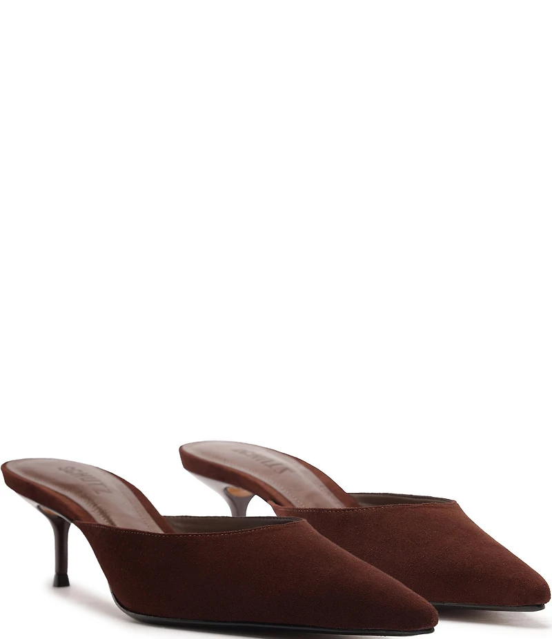 Schutz Julie Suede Pointed Toe Dress Mules