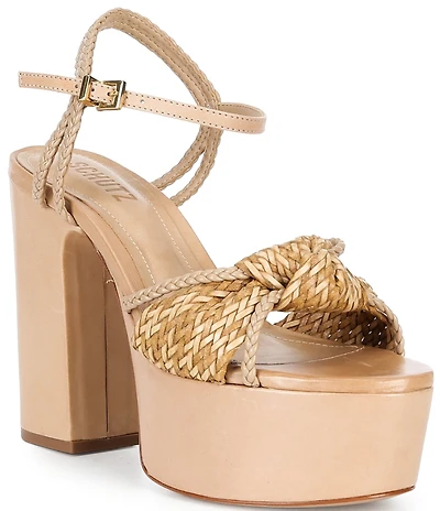 Schutz Kalina Woven Leather Knotted Platform Block Heel Sandals