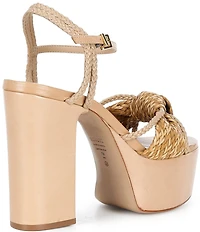 Schutz Kalina Woven Leather Knotted Platform Block Heel Sandals