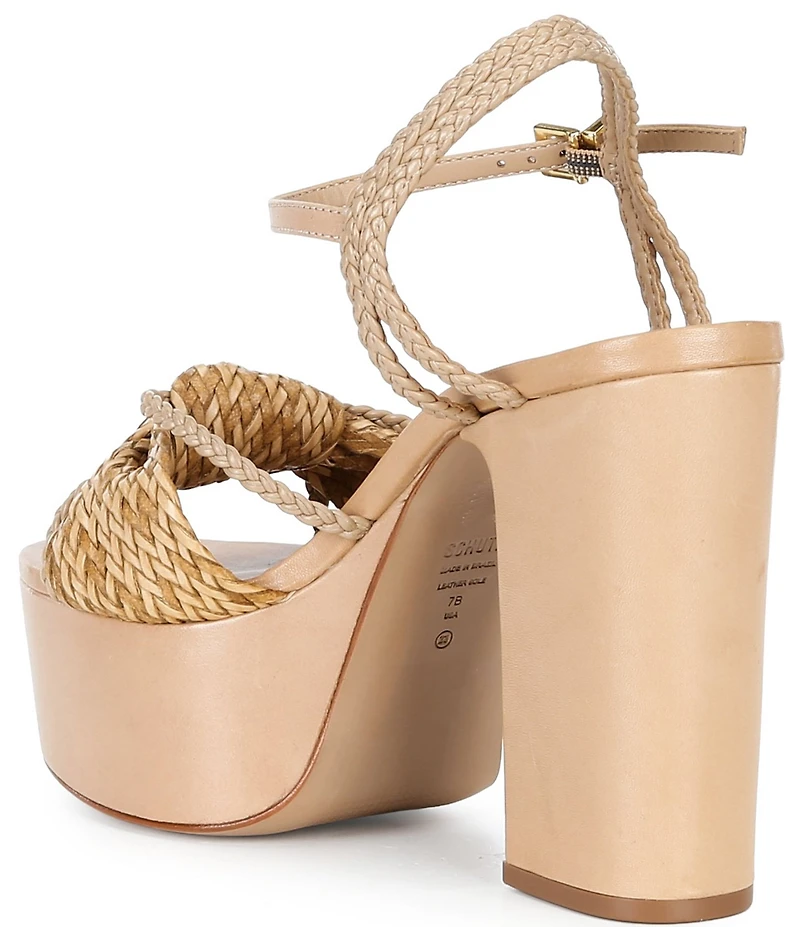 Schutz Kalina Woven Leather Knotted Platform Block Heel Sandals