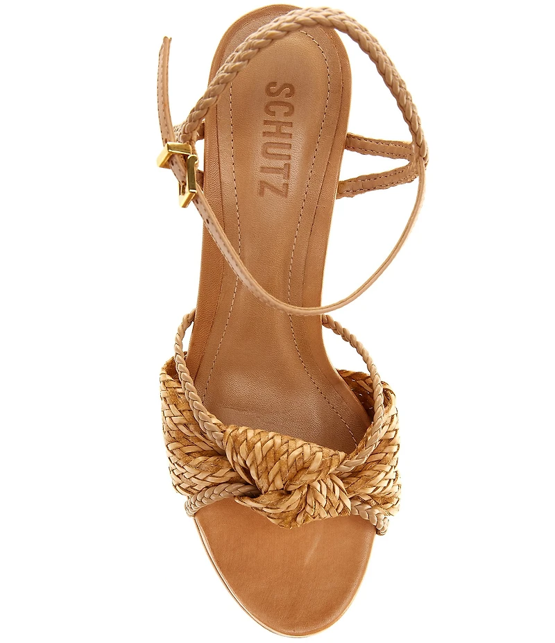 Schutz Kalina Woven Leather Knotted Platform Block Heel Sandals