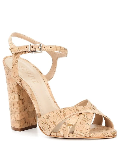 Schutz Keefa Cork Ankle Strap Block Heel Sandals