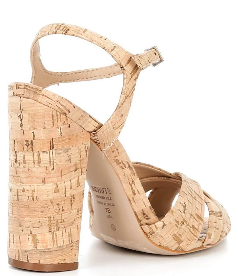 Schutz Keefa Cork Ankle Strap Block Heel Sandals
