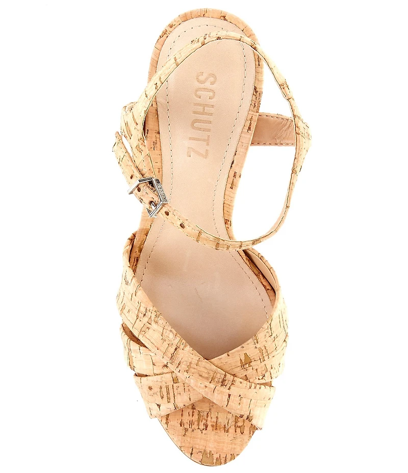 Schutz Keefa Cork Ankle Strap Block Heel Sandals