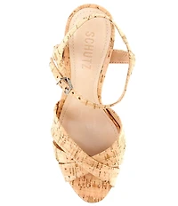 Schutz Keefa Cork Ankle Strap Block Heel Sandals