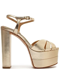 Schutz Keefa High Metallic Leather Platform Block Heel Dress Sandals