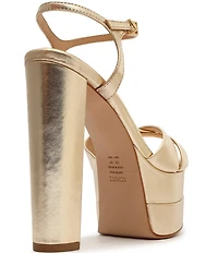 Schutz Keefa High Metallic Leather Platform Block Heel Dress Sandals