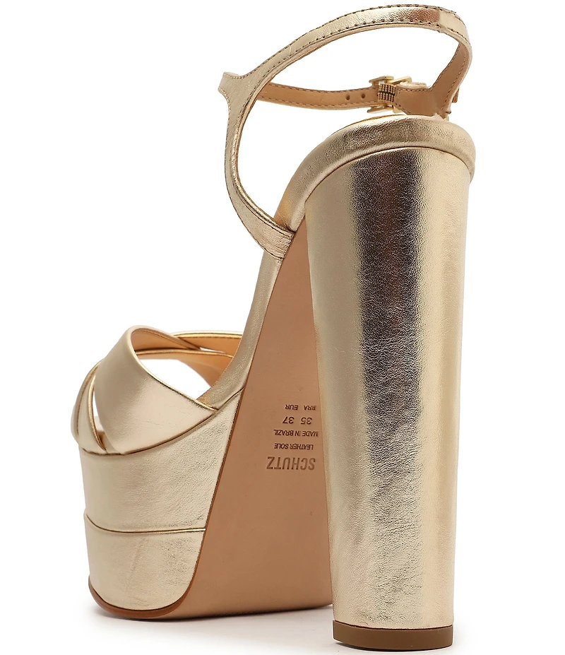 Schutz Keefa High Metallic Leather Platform Block Heel Dress Sandals