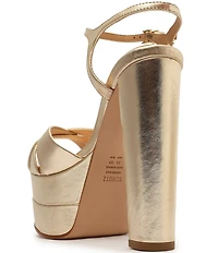 Schutz Keefa High Metallic Leather Platform Block Heel Dress Sandals