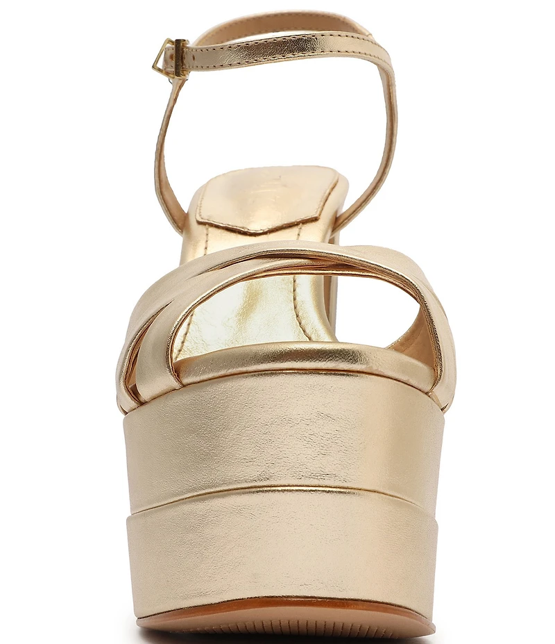 Schutz Keefa High Metallic Leather Platform Block Heel Dress Sandals