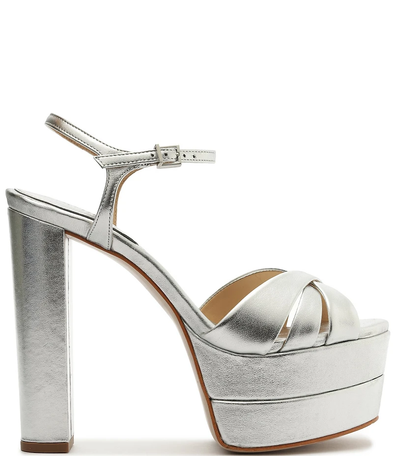 Schutz Keefa High Metallic Leather Platform Block Heel Dress Sandals