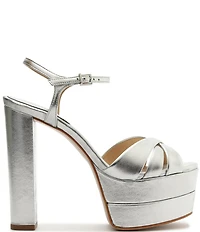 Schutz Keefa High Metallic Leather Platform Block Heel Dress Sandals