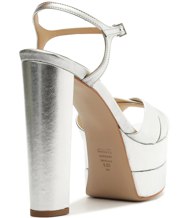 Schutz Keefa High Metallic Leather Platform Block Heel Dress Sandals