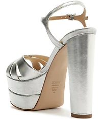 Schutz Keefa High Metallic Leather Platform Block Heel Dress Sandals