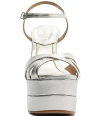 Schutz Keefa High Metallic Leather Platform Block Heel Dress Sandals