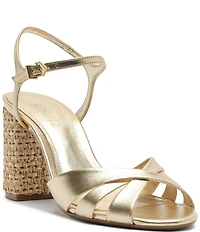 Schutz Keefa Raffia High Block Metallic Leather Sandals