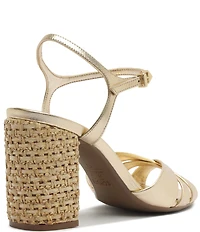 Schutz Keefa Raffia High Block Metallic Leather Sandals