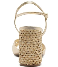 Schutz Keefa Raffia High Block Metallic Leather Sandals