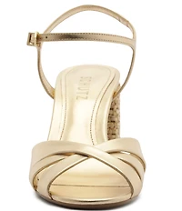 Schutz Keefa Raffia High Block Metallic Leather Sandals