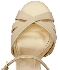 Schutz Keefa Raffia High Block Metallic Leather Sandals