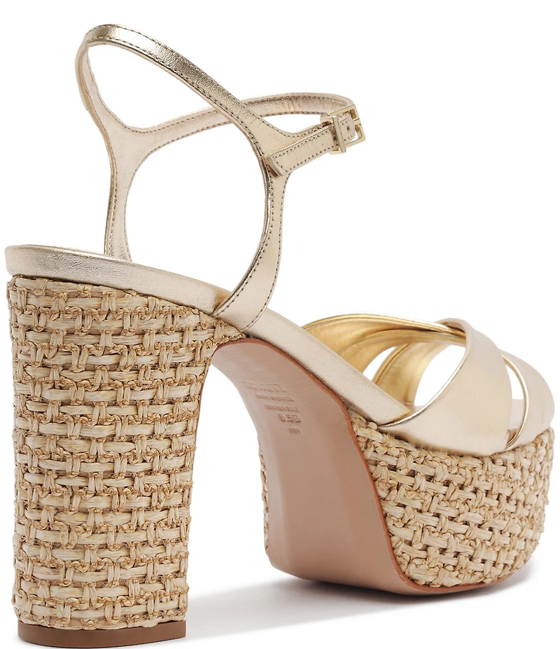Schutz Keefa Raffia Leather Platform Block Heel Sandals