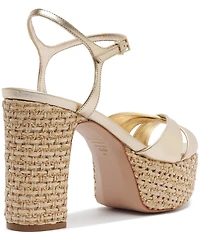 Schutz Keefa Raffia Leather Platform Block Heel Sandals