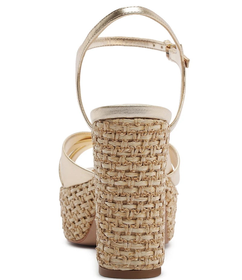 Schutz Keefa Raffia Leather Platform Block Heel Sandals