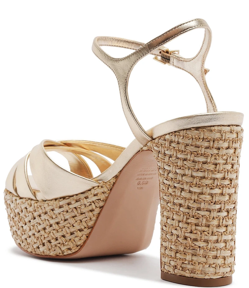 Schutz Keefa Raffia Leather Platform Block Heel Sandals