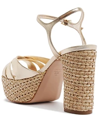 Schutz Keefa Raffia Leather Platform Block Heel Sandals
