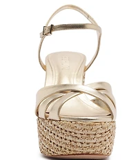Schutz Keefa Raffia Leather Platform Block Heel Sandals