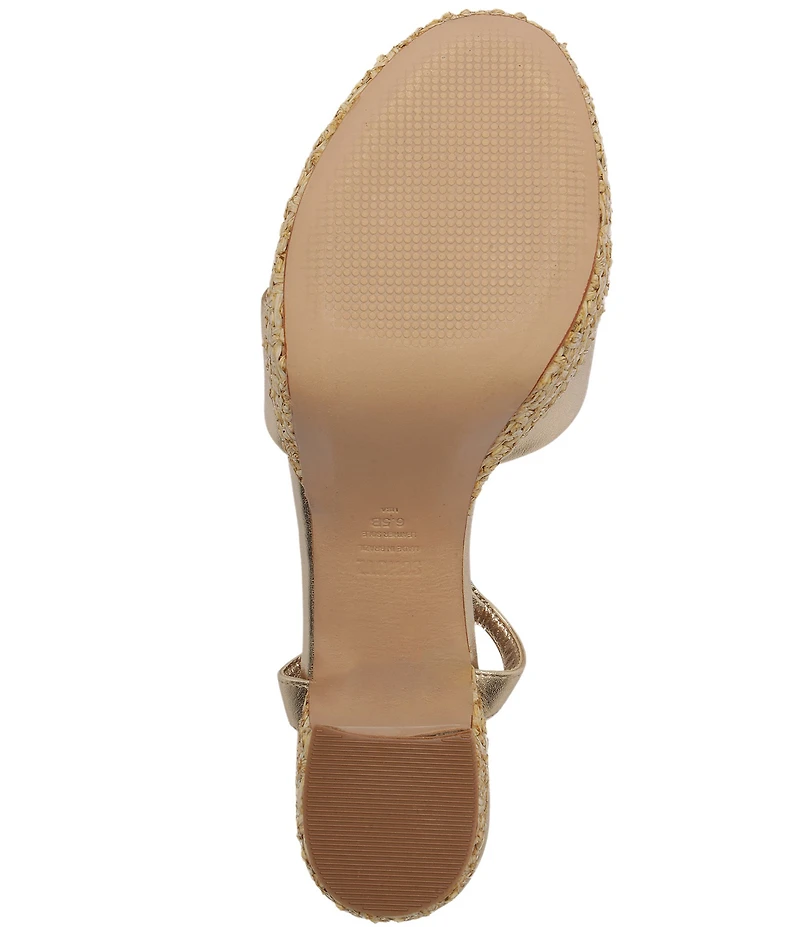 Schutz Keefa Raffia Leather Platform Block Heel Sandals