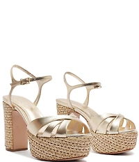 Schutz Keefa Raffia Leather Platform Block Heel Sandals