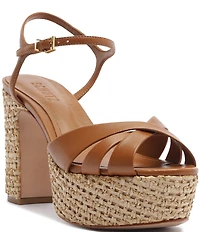 Schutz Keefa Raffia Leather Platform Block Heel Sandals