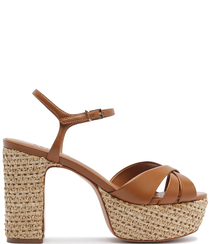 Schutz Keefa Raffia Leather Platform Block Heel Sandals