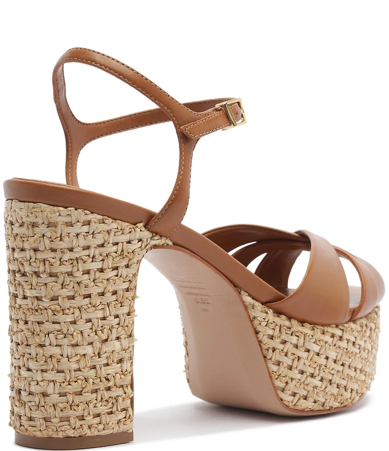 Schutz Keefa Raffia Leather Platform Block Heel Sandals