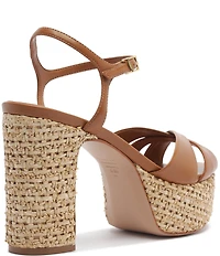 Schutz Keefa Raffia Leather Platform Block Heel Sandals