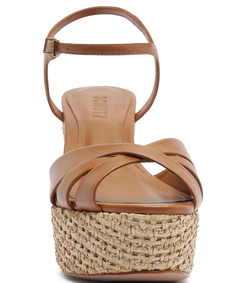 Schutz Keefa Raffia Leather Platform Block Heel Sandals