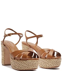 Schutz Keefa Raffia Leather Platform Block Heel Sandals