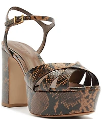 Schutz Keefa Snake Print Leather Platform Block Heel Sandals