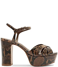 Schutz Keefa Snake Print Leather Platform Block Heel Sandals